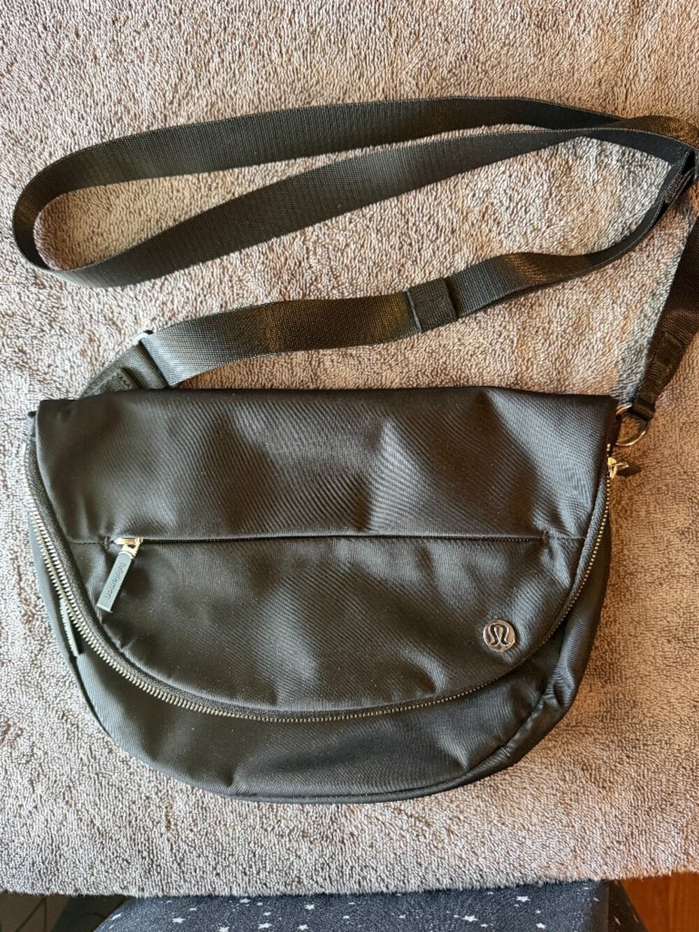 Lululemon Black Crossbody Shoulder Bag with Gold Accents